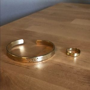 Anthro handmade Zodiac cuff bracelet and wave ring brass
